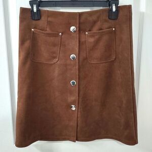 Suede Brown Button-Front Skirt Size M